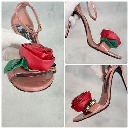 DOLCE & GABBANA Ankle Strap Rose Heels Sandals Women Size 37 US 7 Pink Red Blue