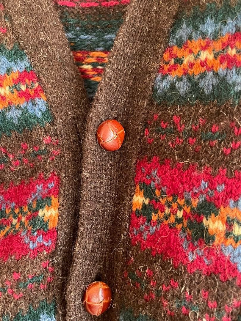 Jamieson Multicolor Wool Cardigan Norse Pattern Warm Casual Used