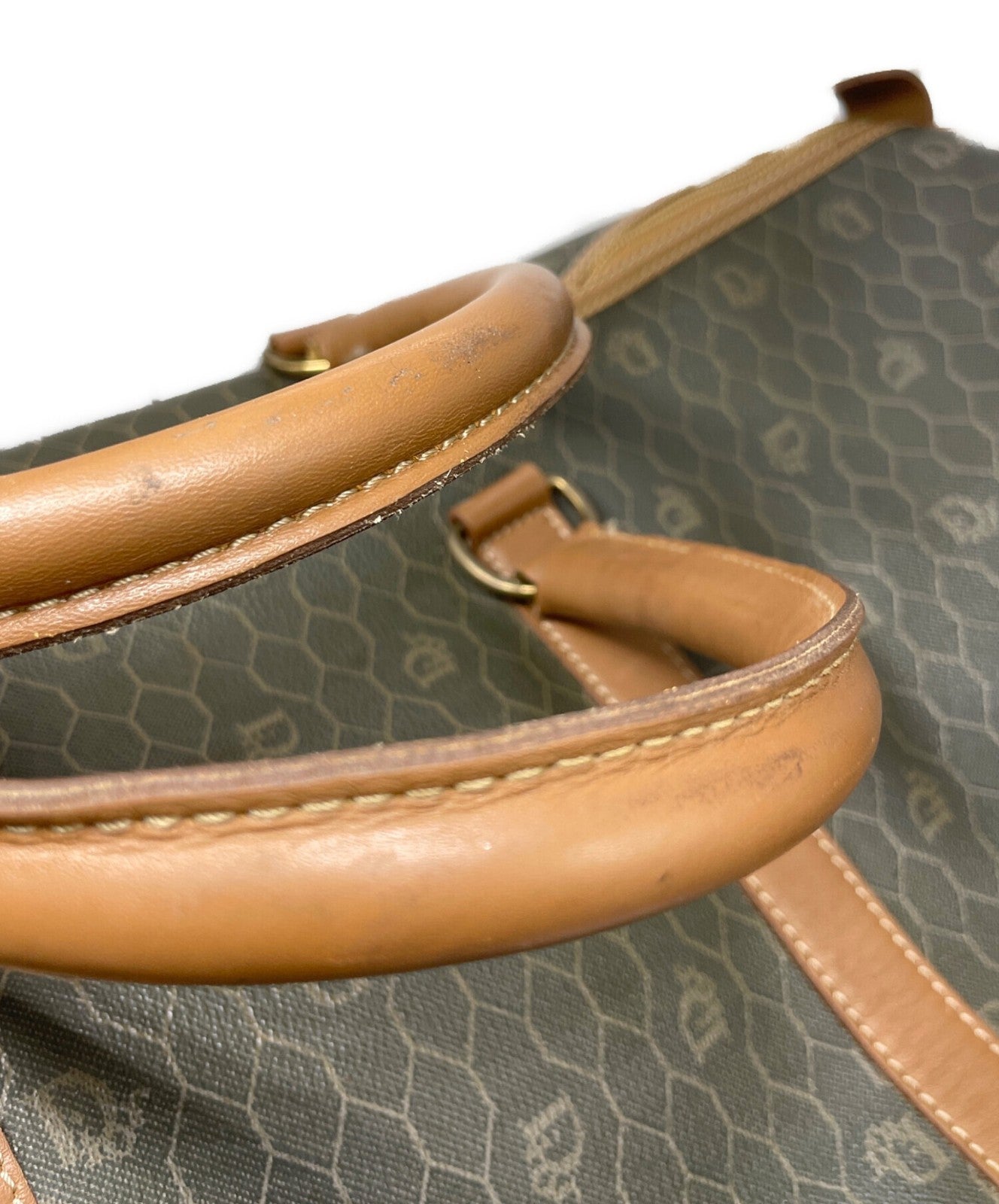 Dior Honeycomb Hand Bag Gray Canvas Leather Vintage Authentic