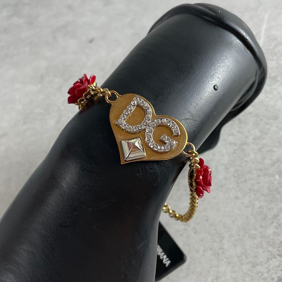 Dolce & Gabbana Flower Bracelet DG Logo Gold Tone Costume Jewelry Women's