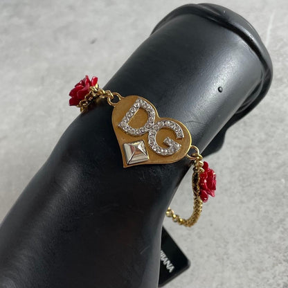 Dolce & Gabbana Flower Bracelet DG Logo Gold Tone Costume Jewelry Women's