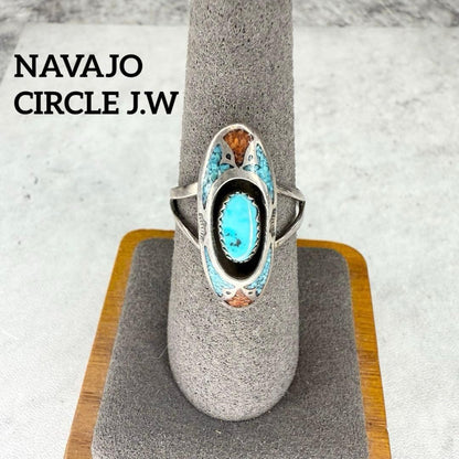 NAVAJO CIRCLE J.W Turquoise Silver Ring, Multicolor