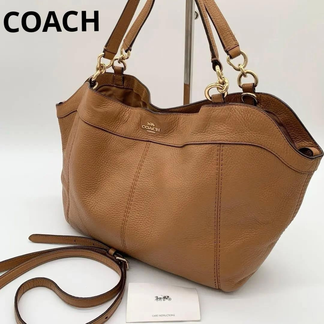 COACH Brown Leather Tote Bag 2Way Shoulder Large Authentic Women's Handbag