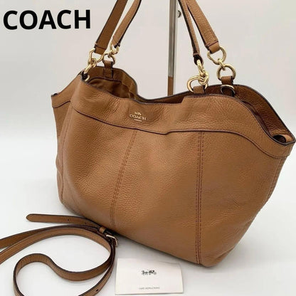 COACH Brown Leather Tote Bag 2Way Shoulder Large Authentic Women's Handbag