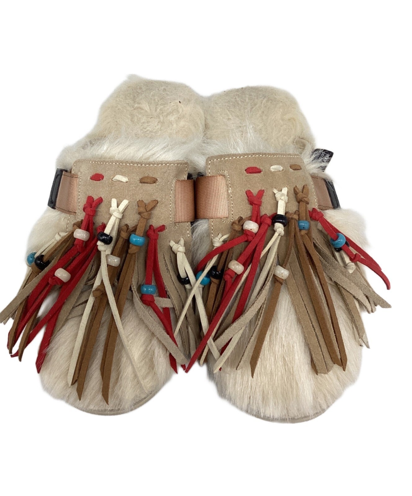 suicoke × ALANUI fringed fur sandals beige