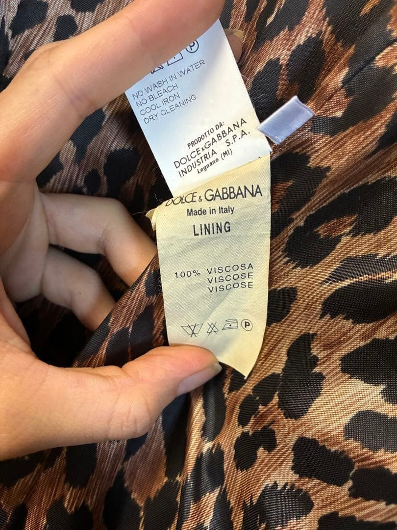 Dolce & Gabbana Long Coat Size S Black with Leopard Print Lining