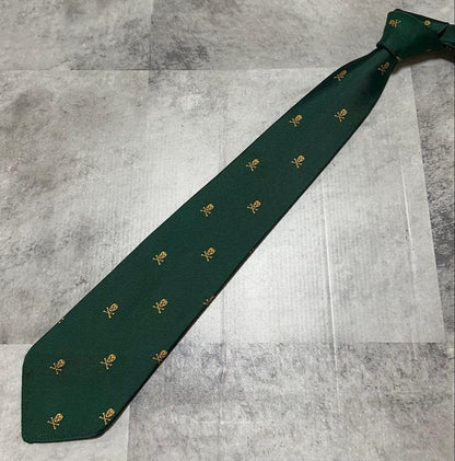 Ralph Lauren Rugby Skull Crossbones Green Silk Necktie Rare Discontinued Mint