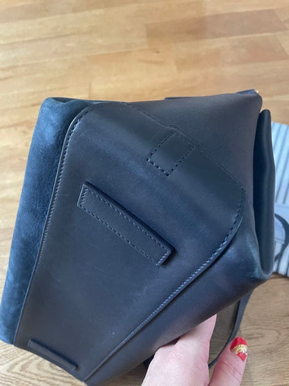 ANYA HINDMARCH Heart Shoulder Bag Navy Silk Calf Suede Leather