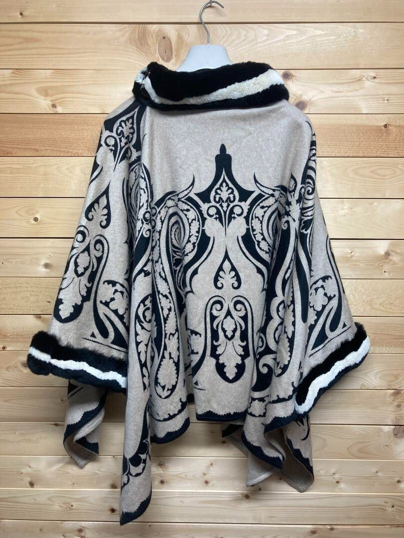 Etro 100% Cashmere Rabbit Fur All-Over Print Poncho Cape Coat Used