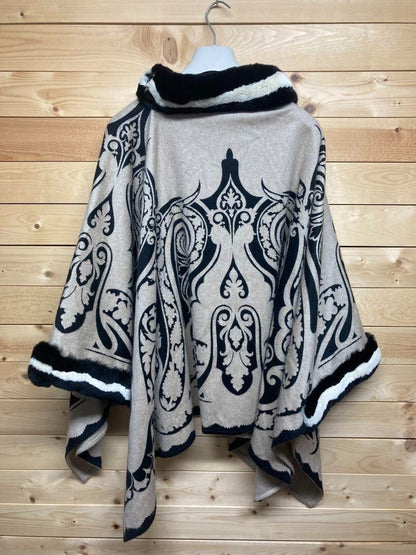 Etro 100% Cashmere Rabbit Fur All-Over Print Poncho Cape Coat Used