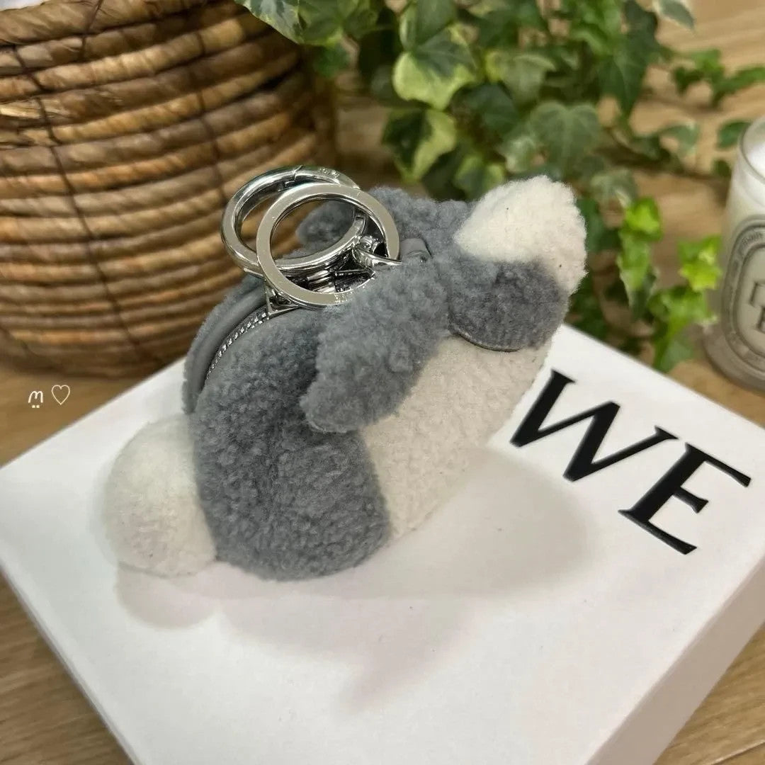 Rare LOEWE Suna Fujita Bunny Charm Coin Purse Shearling Rabbit Key Ring Used JP