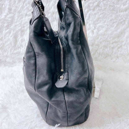 COACH Soho Hobo Tote Bag Black Leather Shoulder Buckle Silver Auth