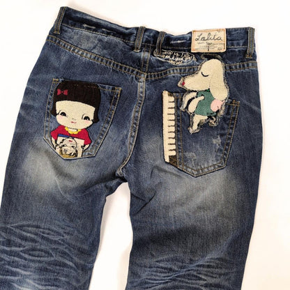LOLITA JEANS Yoshitomo Nara denim jeans Size XXL Rare Design Embroidery