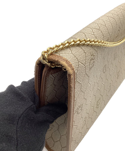 Dior Honeycomb Chain Shoulder Crossbody Bag Beige Canvas Leather Vintage Auth