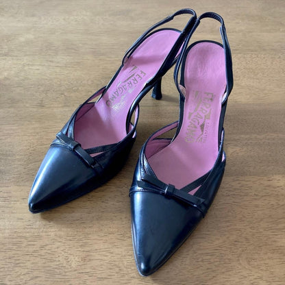 Rare Salvatore Ferragamo Black Leather High Heel Pumps Women's EU35 / US5 Italy