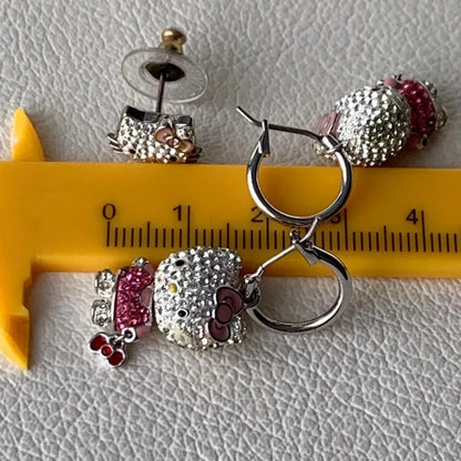 Rare, discontinued Hello Kitty earrings, Swarovski crystal hoop earrings set.