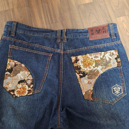 Kacho Fugetsu Men's Denim Jeans Half Pants Dragon Embroidered Blue Size 40