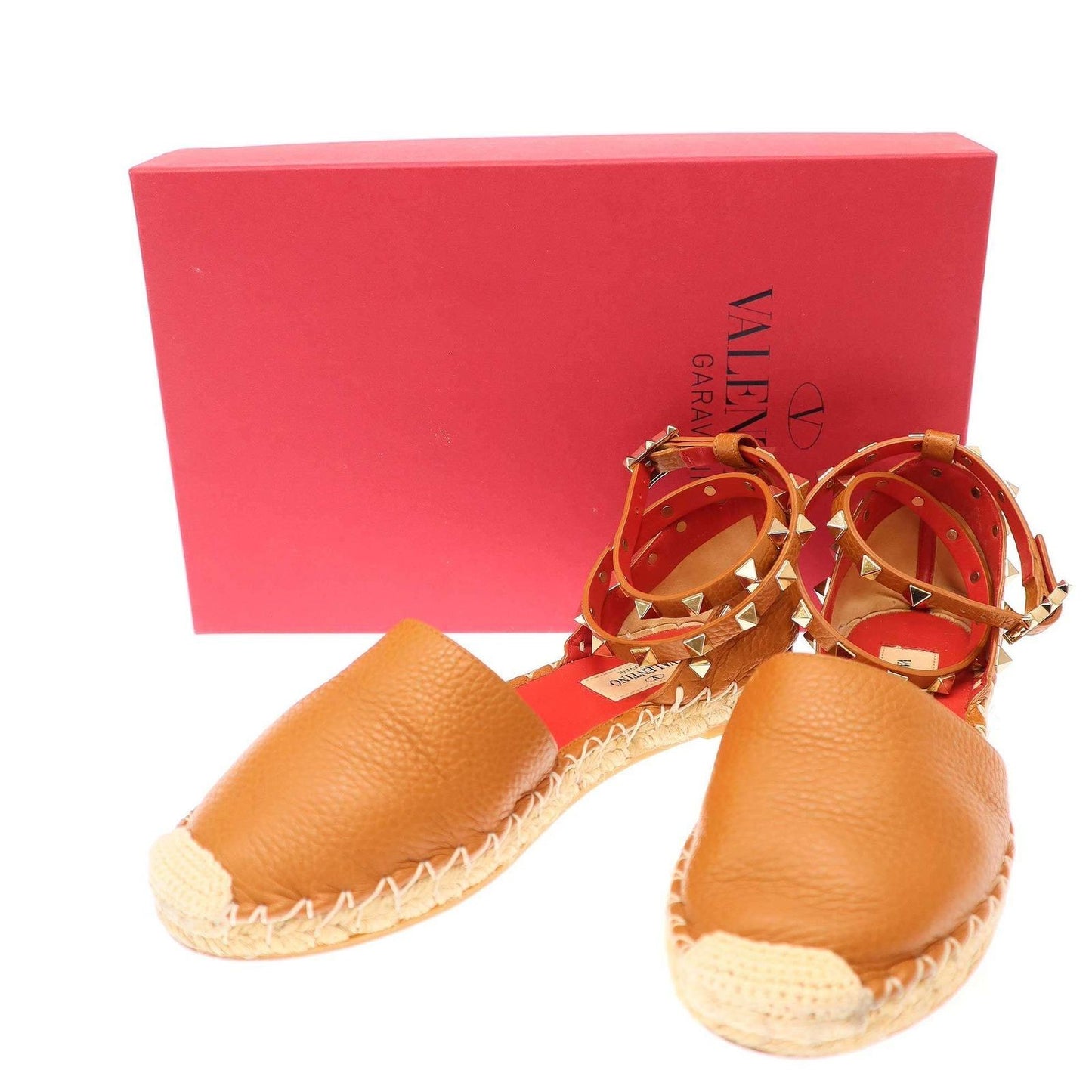 Authentic VALENTINO Garavani Ankle Studded Espadrille Sandals Brown Size 36 Used