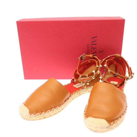 Authentic VALENTINO Garavani Ankle Studded Espadrille Sandals Brown Size 36 Used