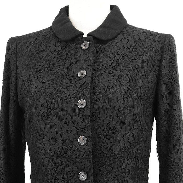 LOUIS VUITTON Jacket Lace Logo Buttons Floral Round Collar Women Size 36 Black