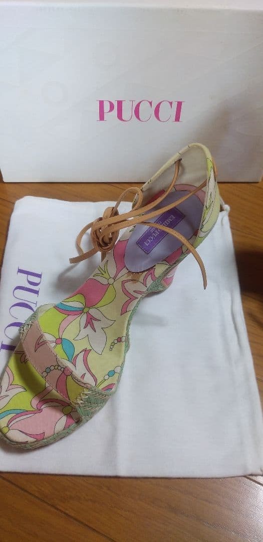 Emilio Pucci Lace Up Wedge Sandals Leather Size 37 Unused