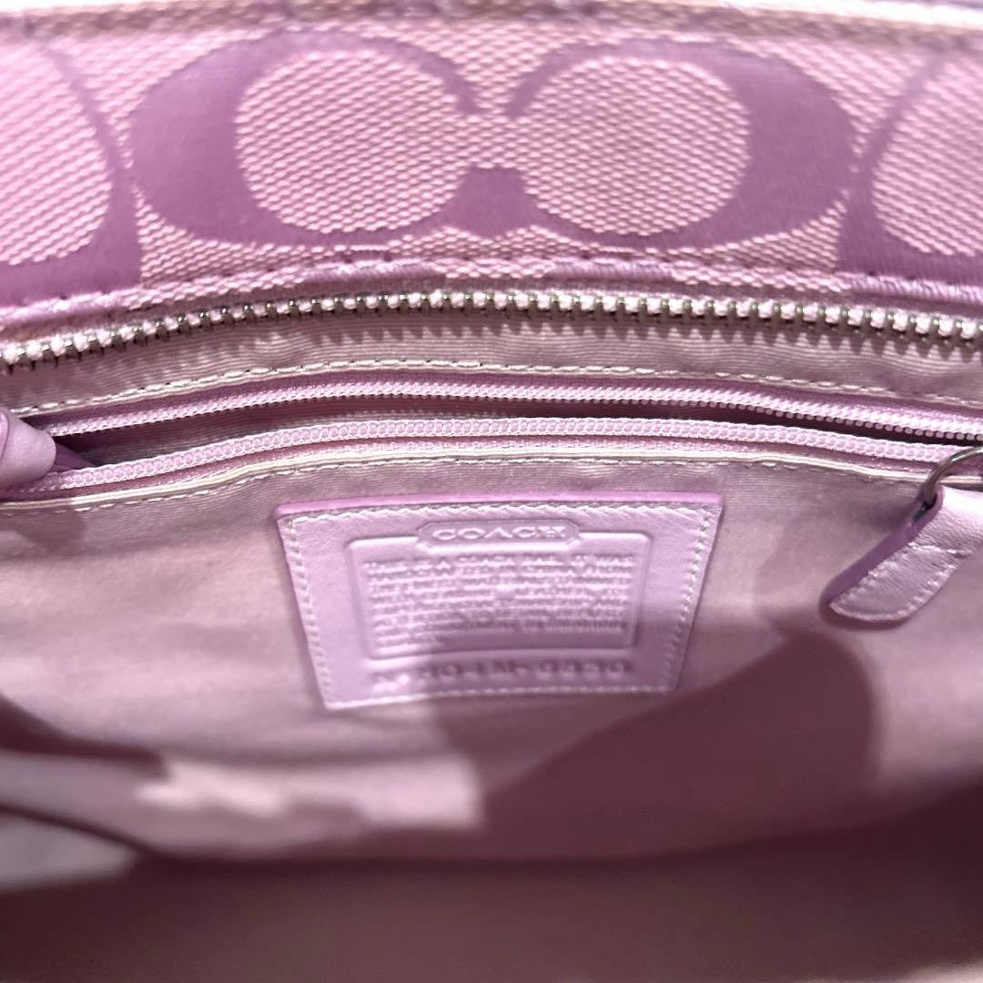 COACH Signature Pink 7052 Canvas Suede Leather Shoulder Bag Fits A4 Bottom Studs