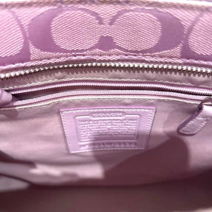 COACH Signature Pink 7052 Canvas Suede Leather Shoulder Bag Fits A4 Bottom Studs