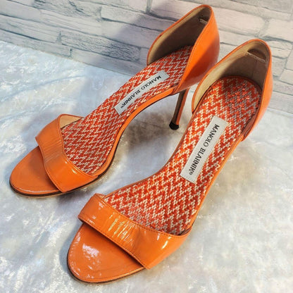 Rare Manolo Blahnik Orange Leather Heels Sandals Size EU37 / US7 Popular Auth