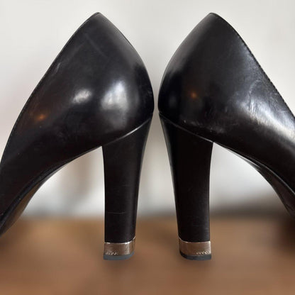 Rare GUCCI Black Leather Pumps Heels Size 36 US 5.5 10cm Heel Elegant Party