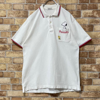 Peanuts Snoopy Polo Shirt White Tricolor M Used Casual Short Sleeve