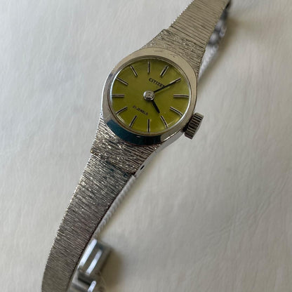 Rare, working item Citizen Hand-wound 21 jewels Showa retro Green Silver