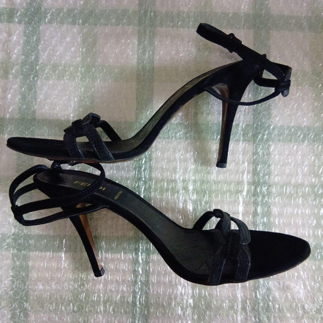 Rare Fendi Black Ankle Strap High Heel Sandals Size 38 (US 7.5-8)