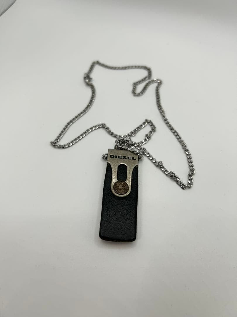 Diesel Men Leather Metal Necklace Approx.60Cm Luxury Stylish Casual Italian Used