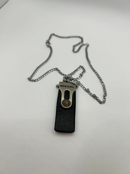 Diesel Men Leather Metal Necklace Approx.60Cm Luxury Stylish Casual Italian Used