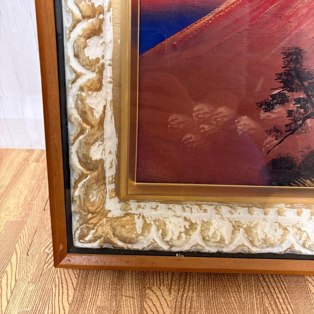 Red Mt. Fuji 3D Wooden Frame Art Showa Retro