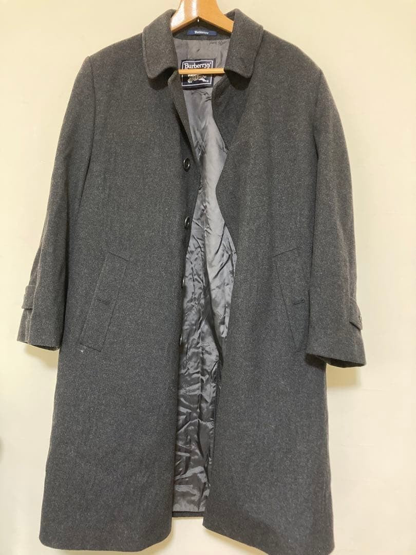Burberry Vintage Cashmere Wool Balmacaan Long Gray Coat Men Size US 40 Authentic