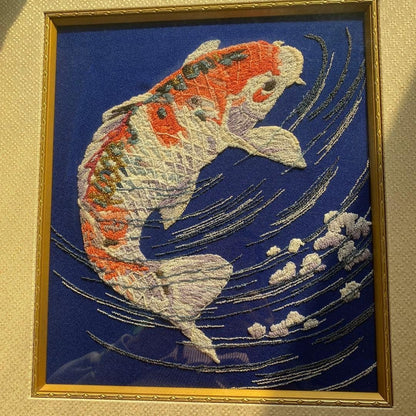 Embroidered Koi Art Frame - Showa Retro