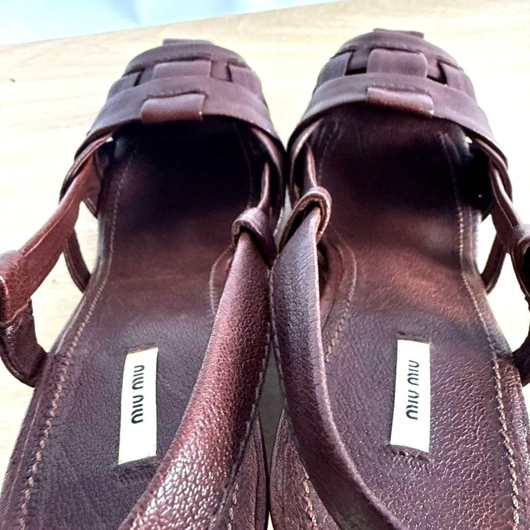Rare Miu Miu Brown Leather Wedge Sandals 38.5 EU Beautiful Condition