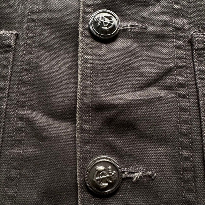 US NAVY Denim Jacket Black L Vintage Processed Canvas Shawl Collar JAPAN