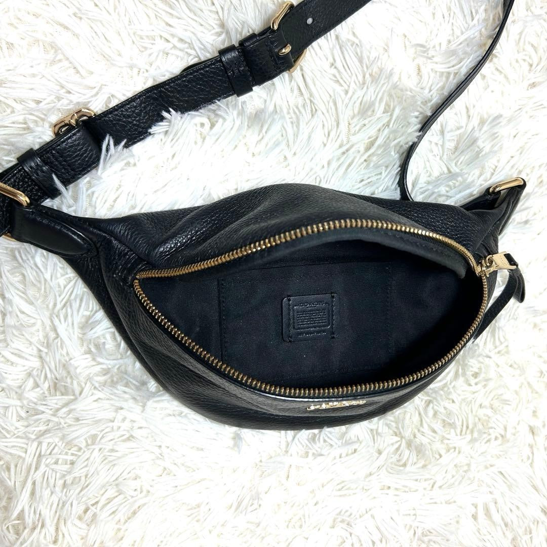 COACH F48738 Waist Bag Leather Black Gold Hardware Crossbody Unisex Genuine