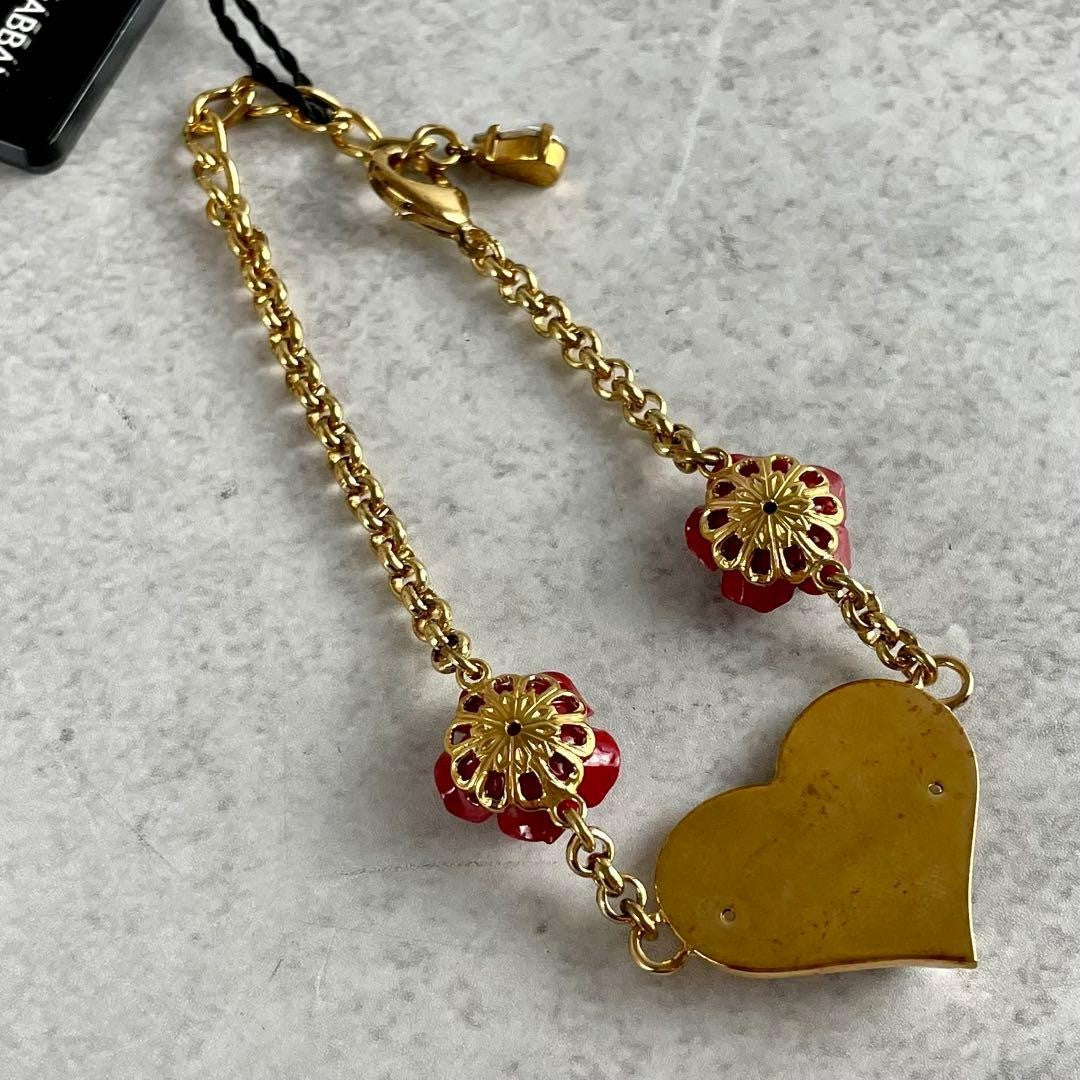 Dolce & Gabbana Flower Bracelet DG Logo Gold Tone Costume Jewelry Women's