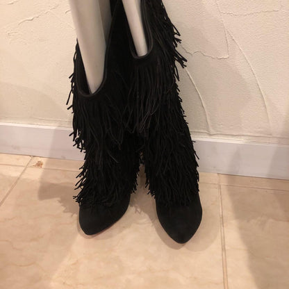 Christian Louboutin fringe short Heel Boots Shoes Women Size 35 1/2Genuine
