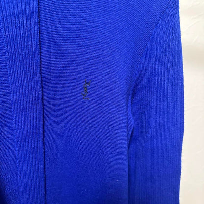 Yves Saint Laurent Woman M Ysl Blue Knit Dress Long Sleeve Vintage Stylish Cloth
