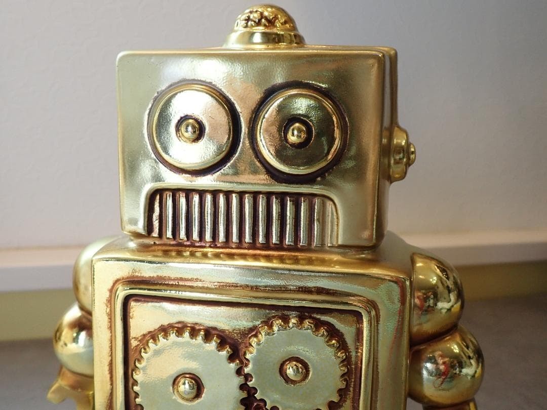 Robot Ceramic Piggy Bank 80s Gold Showa Retro