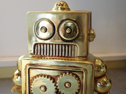 Robot Ceramic Piggy Bank 80s Gold Showa Retro