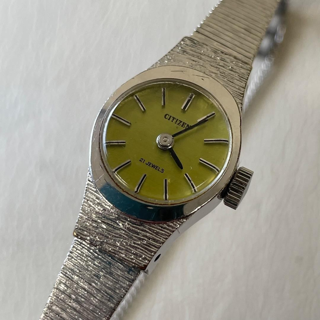 Rare, working item Citizen Hand-wound 21 jewels Showa retro Green Silver