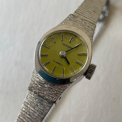 Rare, working item Citizen Hand-wound 21 jewels Showa retro Green Silver