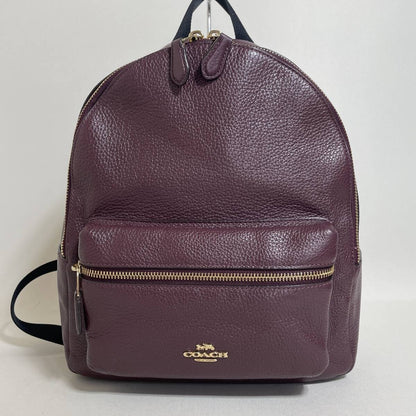 Coach Leather Backpack Purple Authentic Women's Rucksack Bag