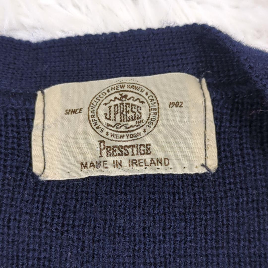 J.PRESS Wool 100% Cardigan Gold Button Emblem Embroidery Navy L From Japan