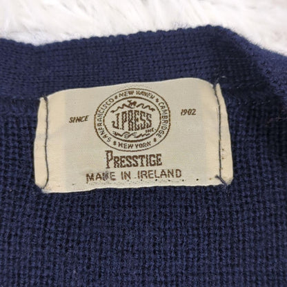 J.PRESS Wool 100% Cardigan Gold Button Emblem Embroidery Navy L From Japan